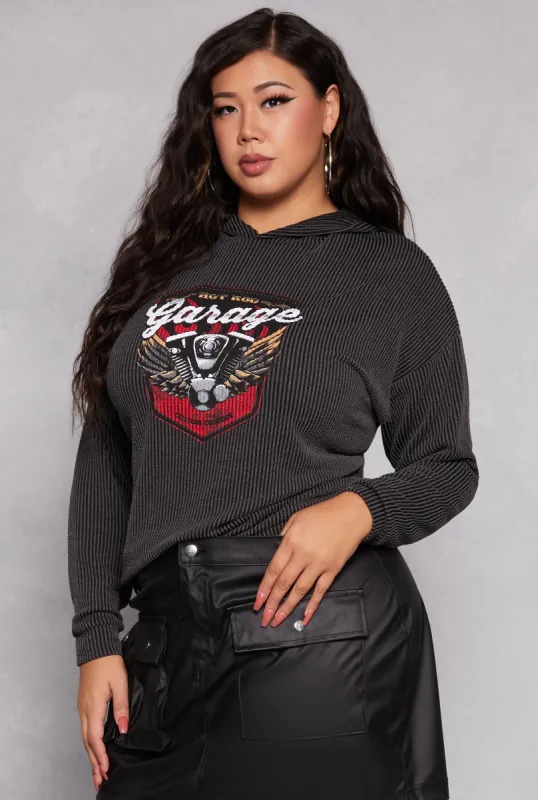 Plus Size Textured Knit Garage Graphic Sweatshirt sold by Rainbow