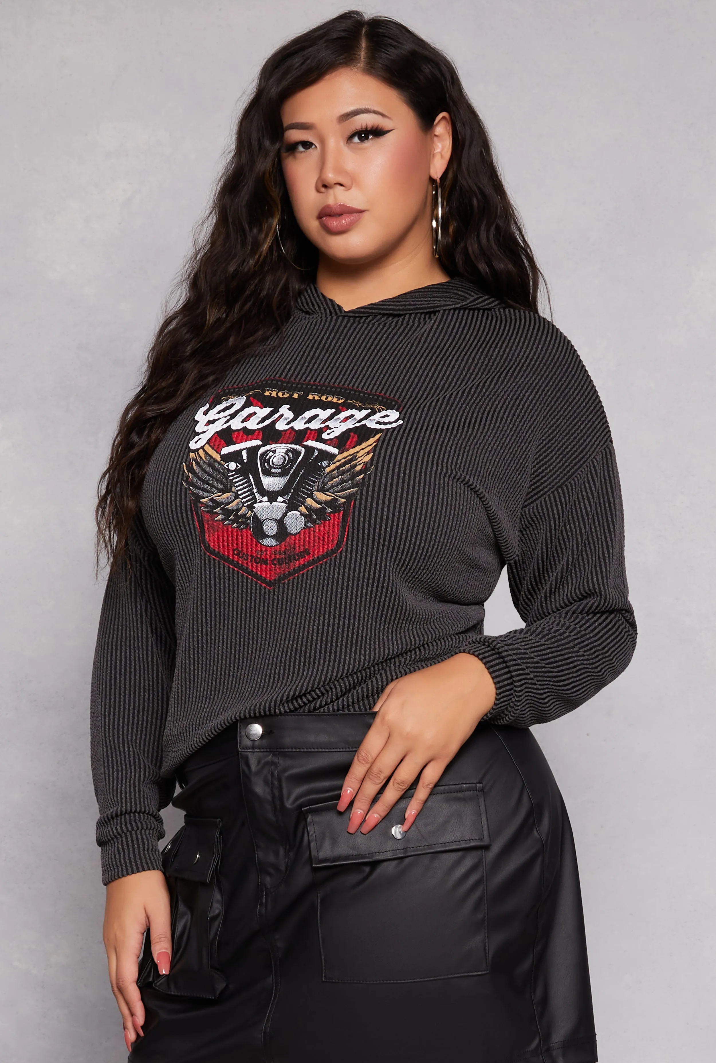 Plus Size Textured Knit Garage Graphic Sweatshirt sold by Rainbow