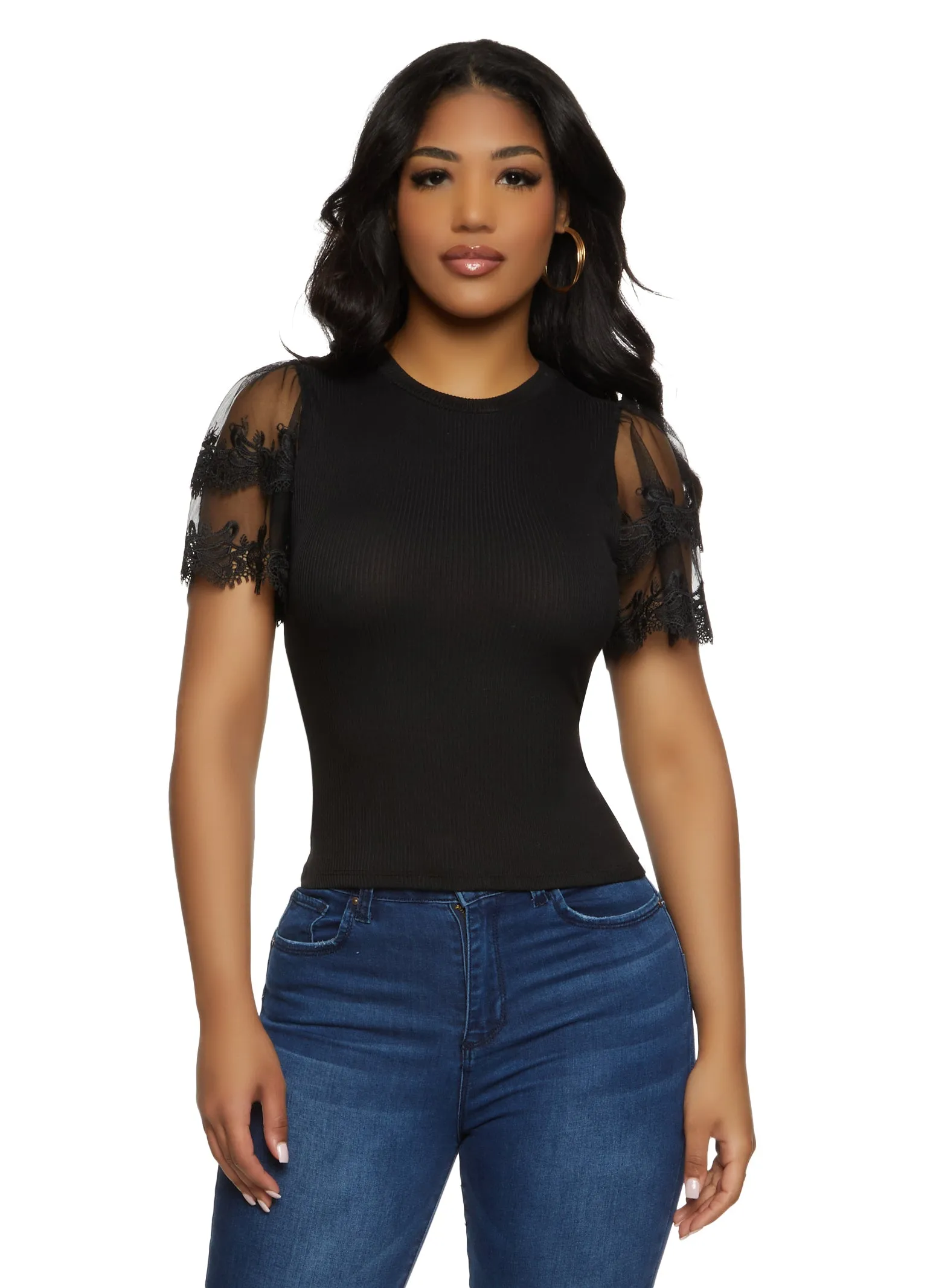 Iris Tiered Lace Sleeve T Shirt sold by Rainbow