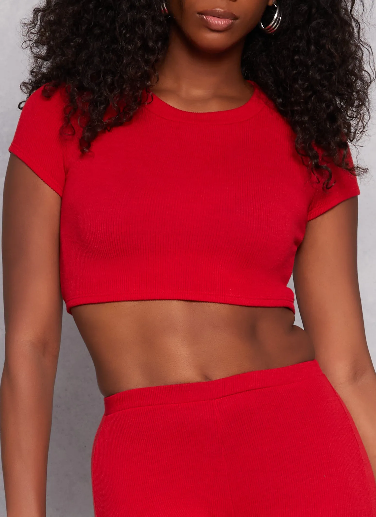 Ribbed Crew Neck Cropped Tee sold by Rainbow