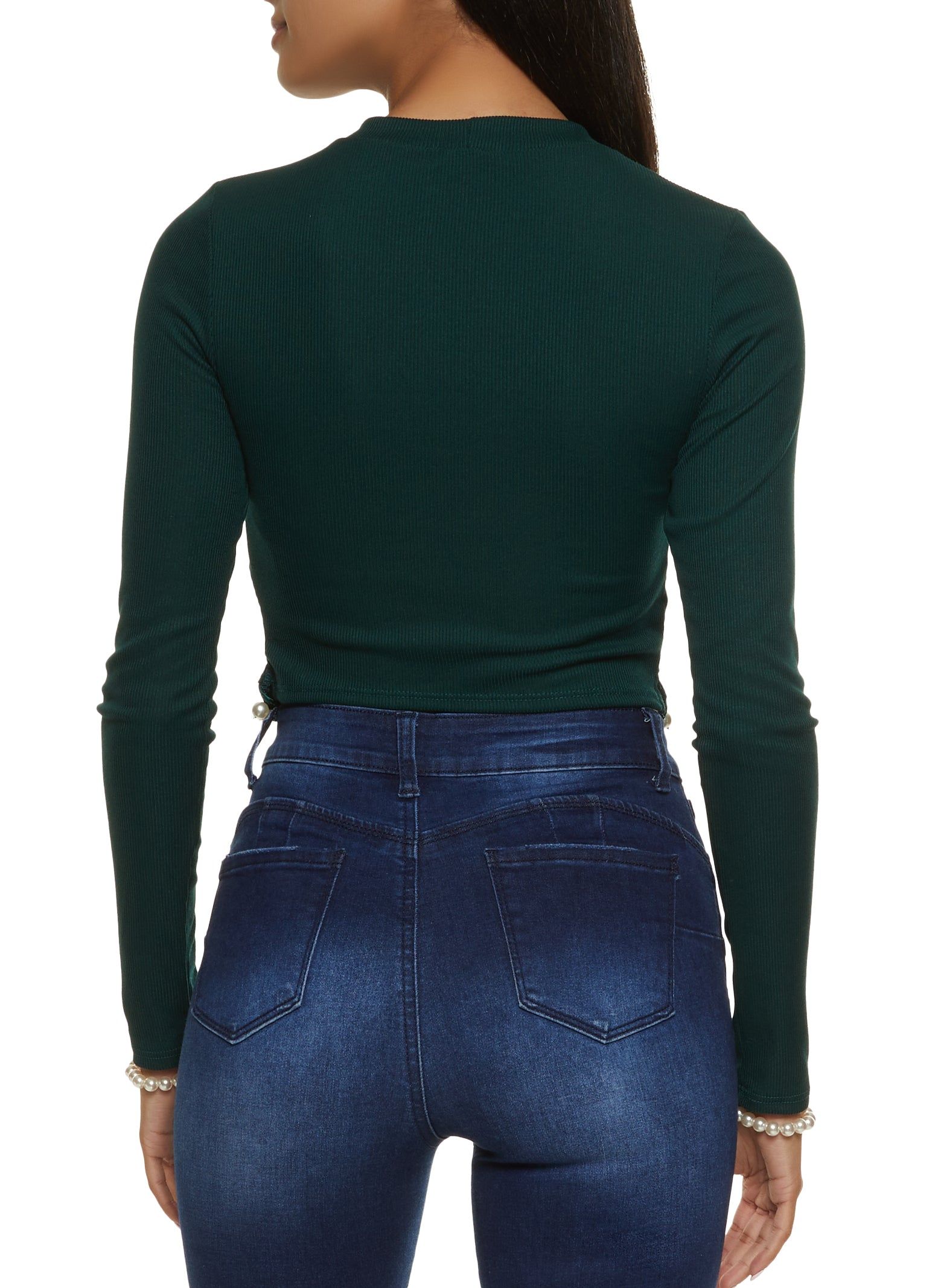 Ribbed Faux Pearl Trim Crop Top sold by Rainbow product image thumbnail 2