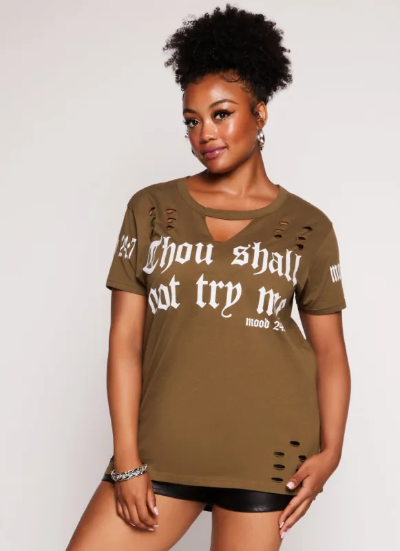 Plus Size Thou Shall Not Try Me Short Sleeve Graphic Tee sold by Rainbow