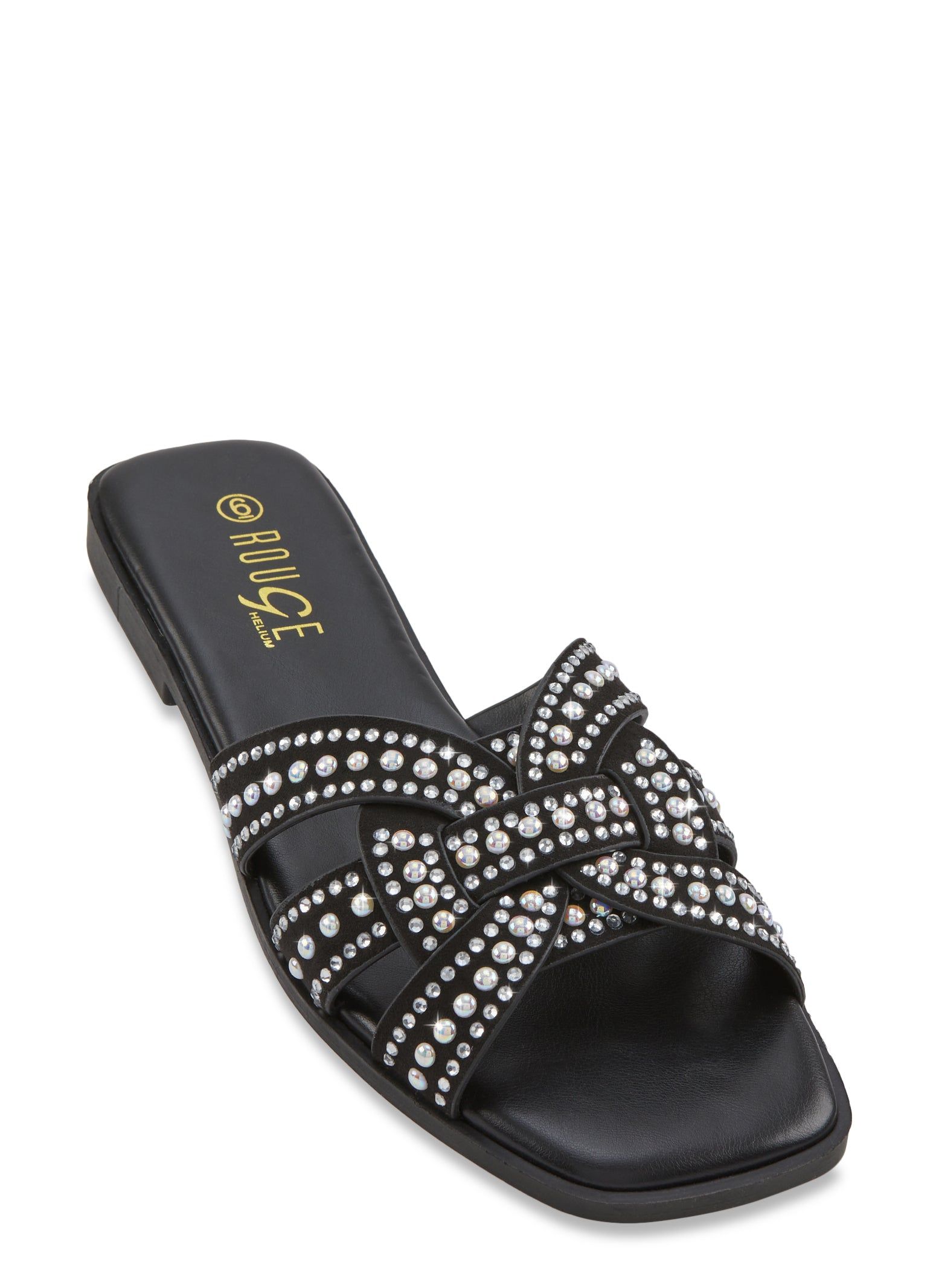 Rhinestone Studded Band Slide Sandals sold by Rainbow