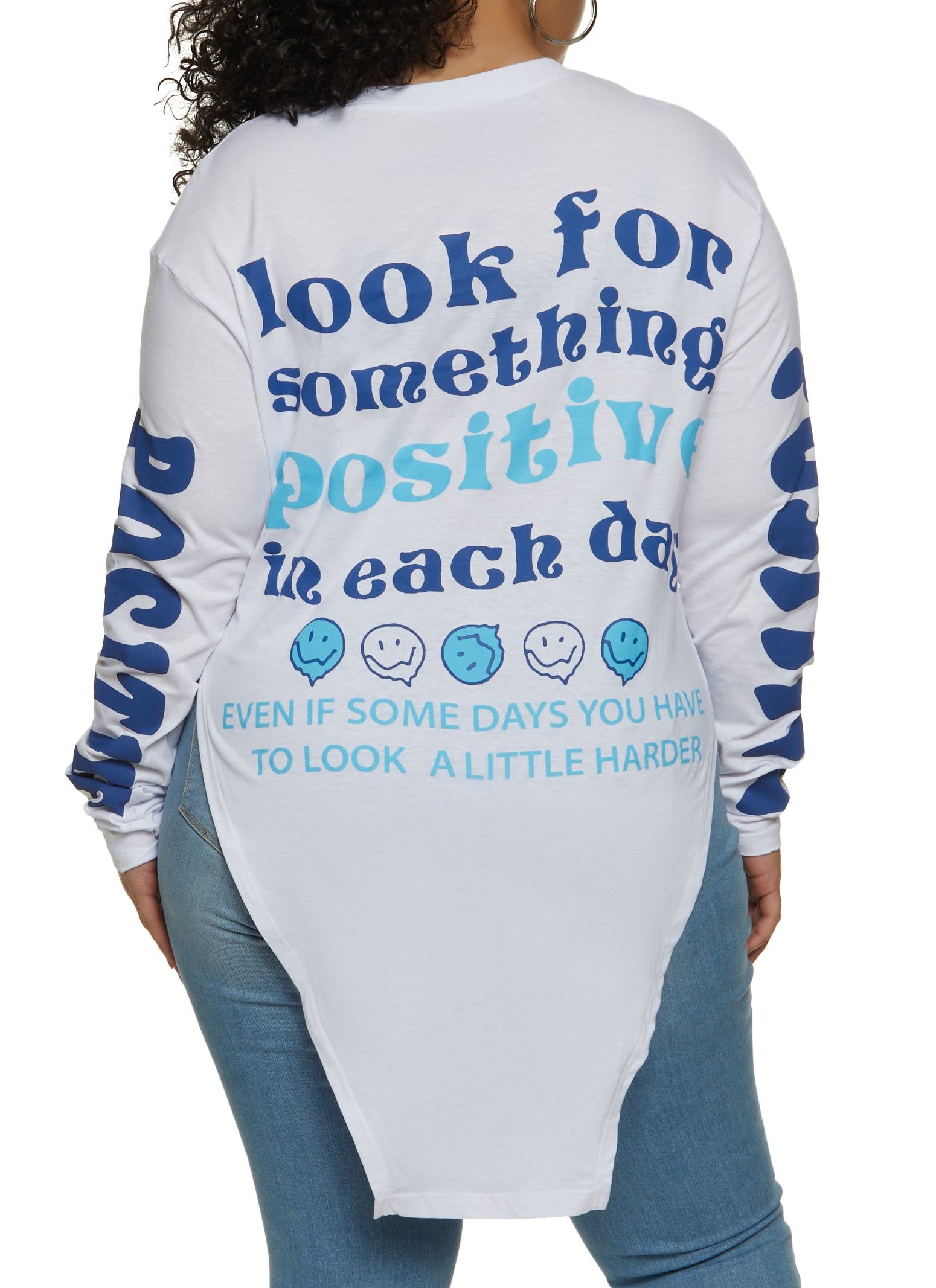 Plus Size Positive Vibes Only Hanky Hem Graphic Tee sold by Rainbow product image thumbnail 2