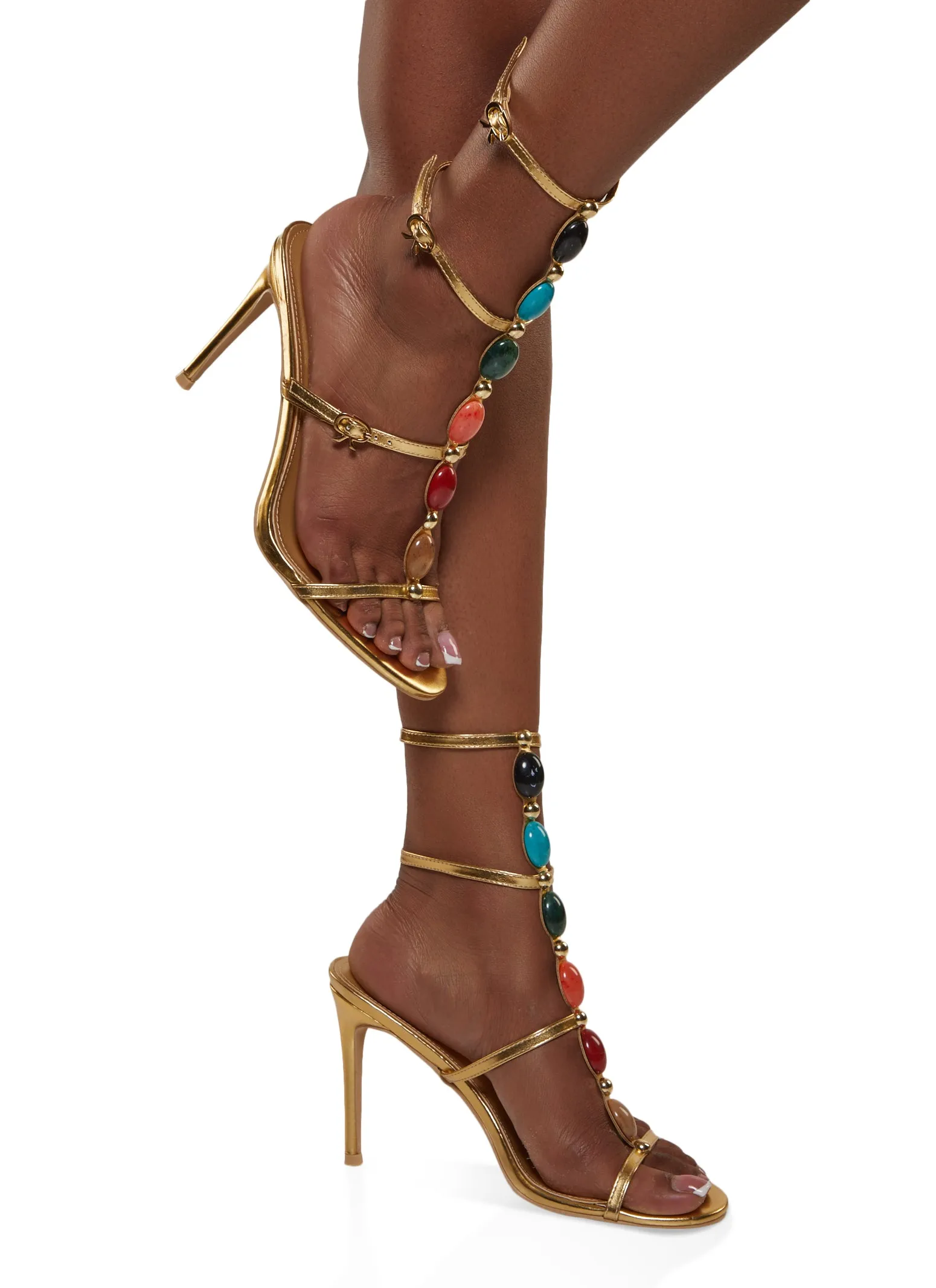 Gemstone Gladiator Stiletto Heels sold by Rainbow