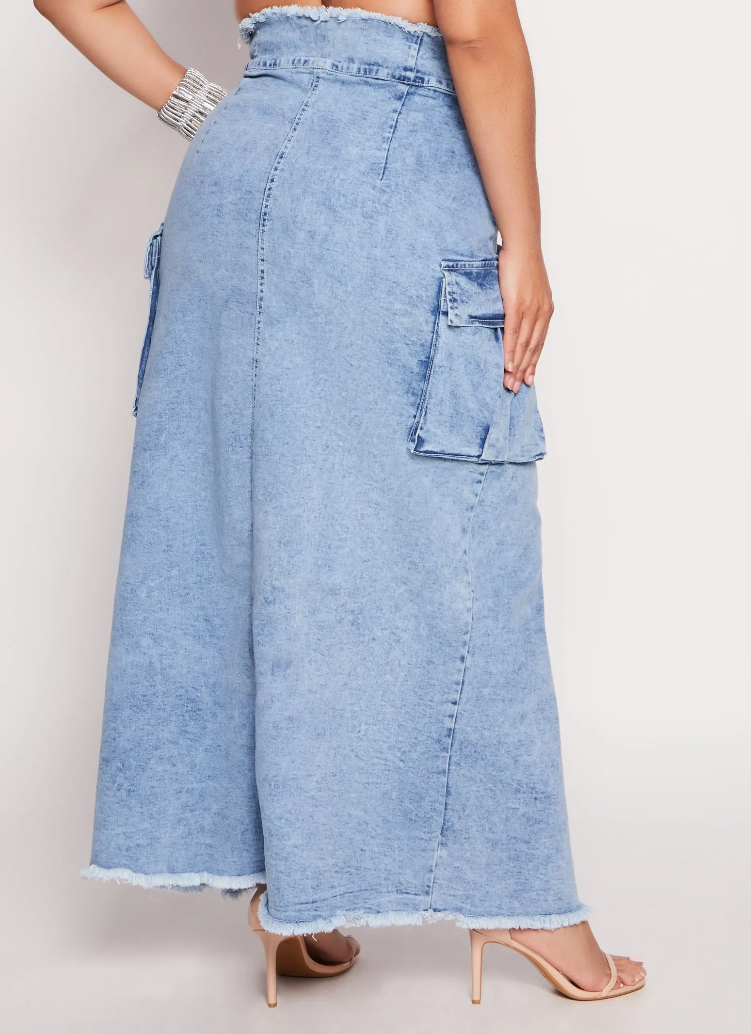 Plus Size Tie Waist Frayed Hem Denim Maxi Skirt sold by Rainbow product image thumbnail 3