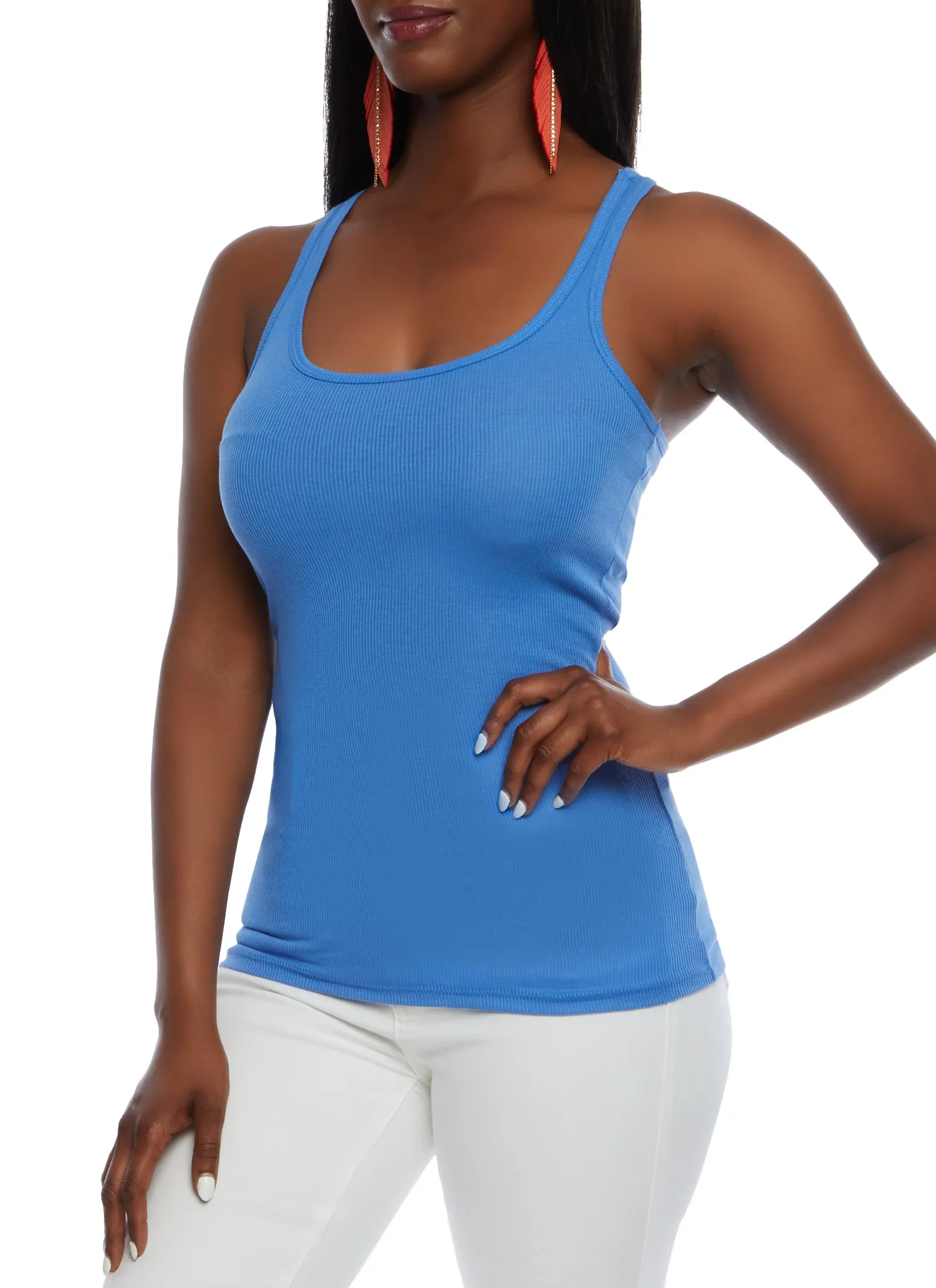 Solid Racerback Ribbed Knit Tank Top sold by Rainbow product image thumbnail 2