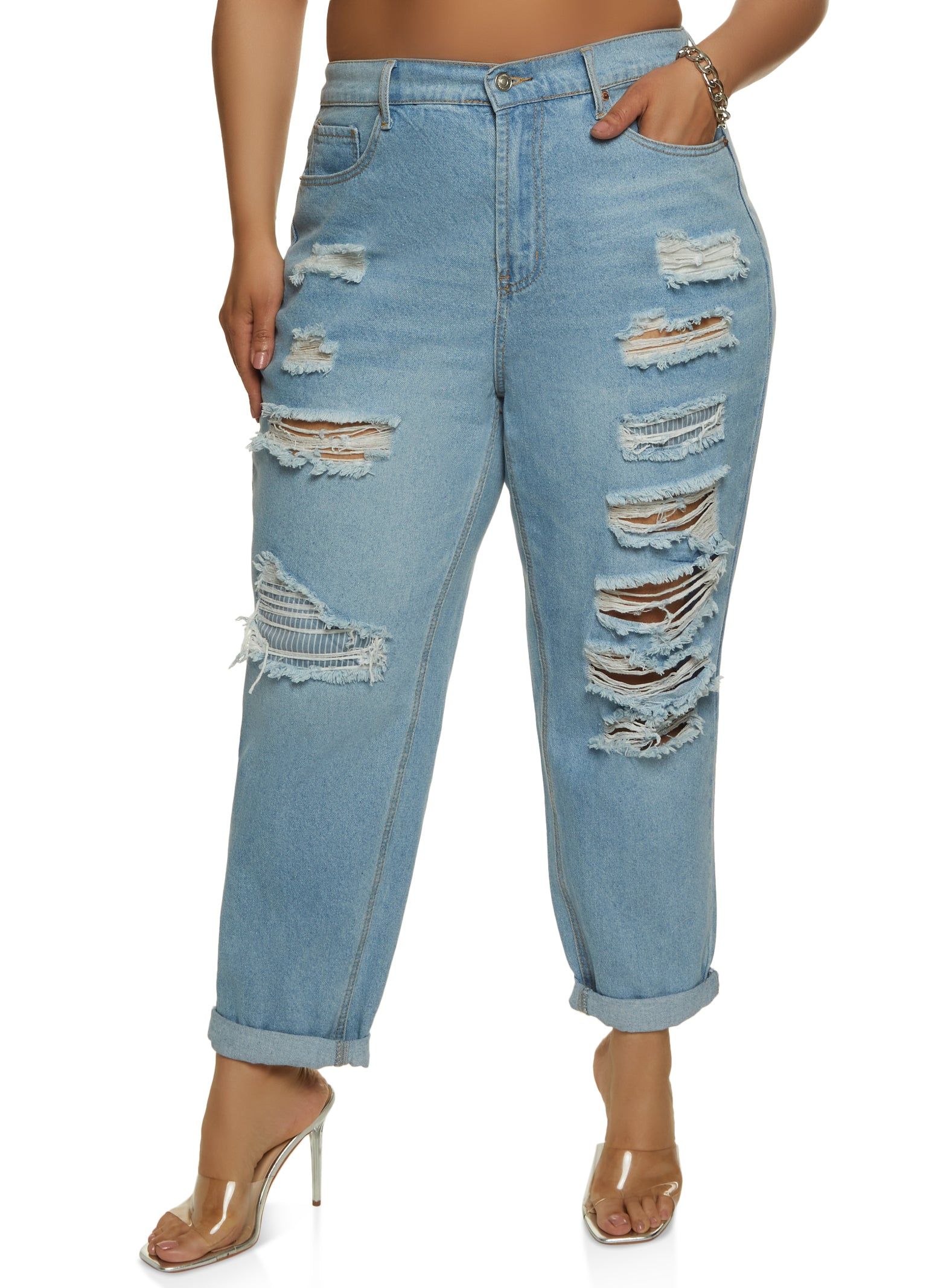 Plus Size WAX Rip and Repair Mom Jeans sold by Rainbow product image thumbnail 2