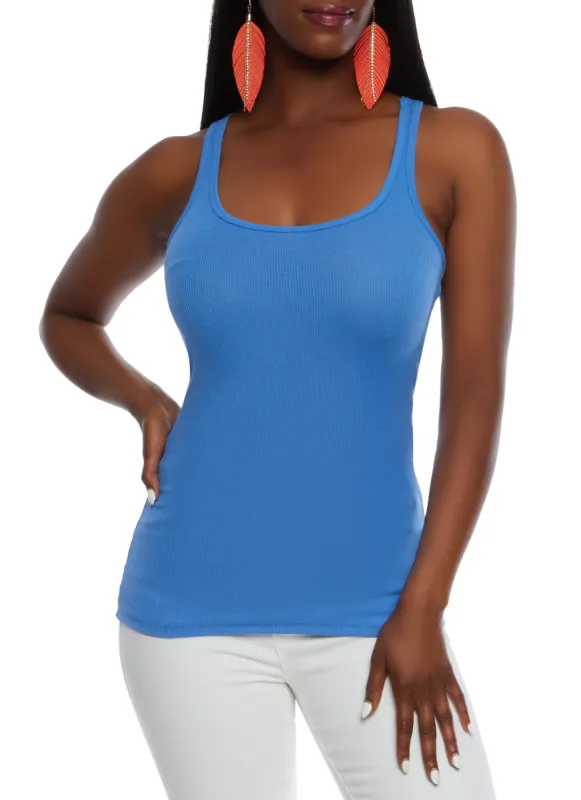 Solid Racerback Ribbed Knit Tank Top made by Rainbow