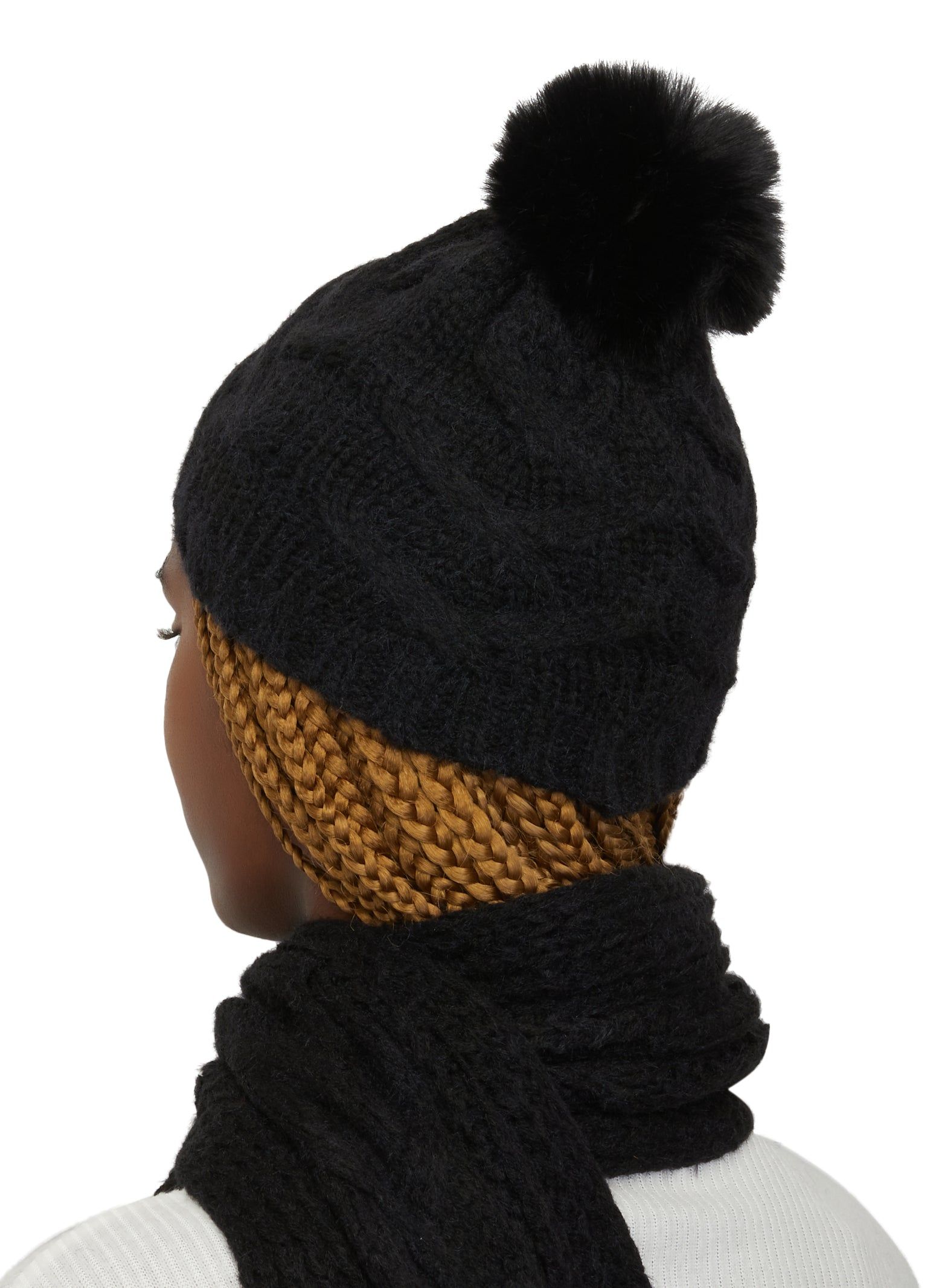 Cable Knit Pom Pom Beanie with Scarf and Gloves sold by Rainbow product image thumbnail 2