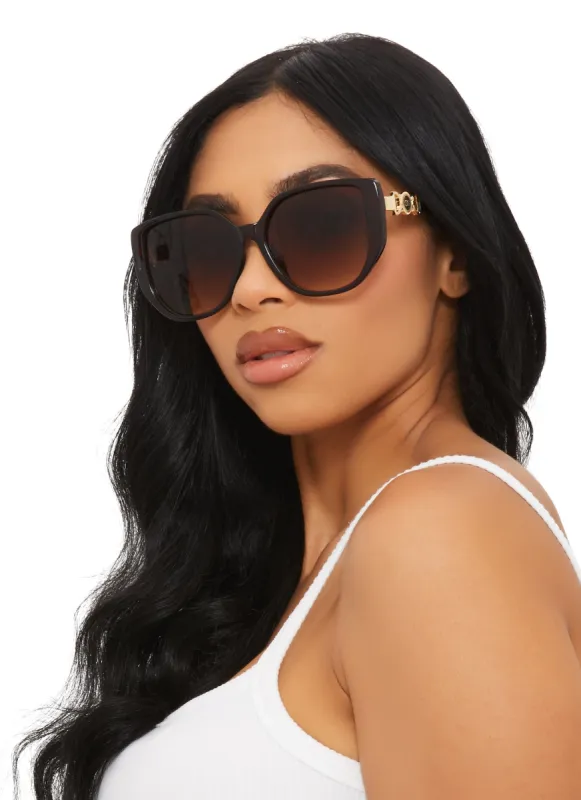 Metallic Temple Detail Thick Frame Sunglasses sold by Rainbow