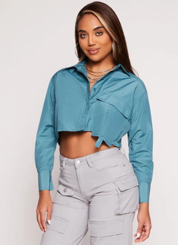 Flap Pocket Cropped Shirt sold by Rainbow