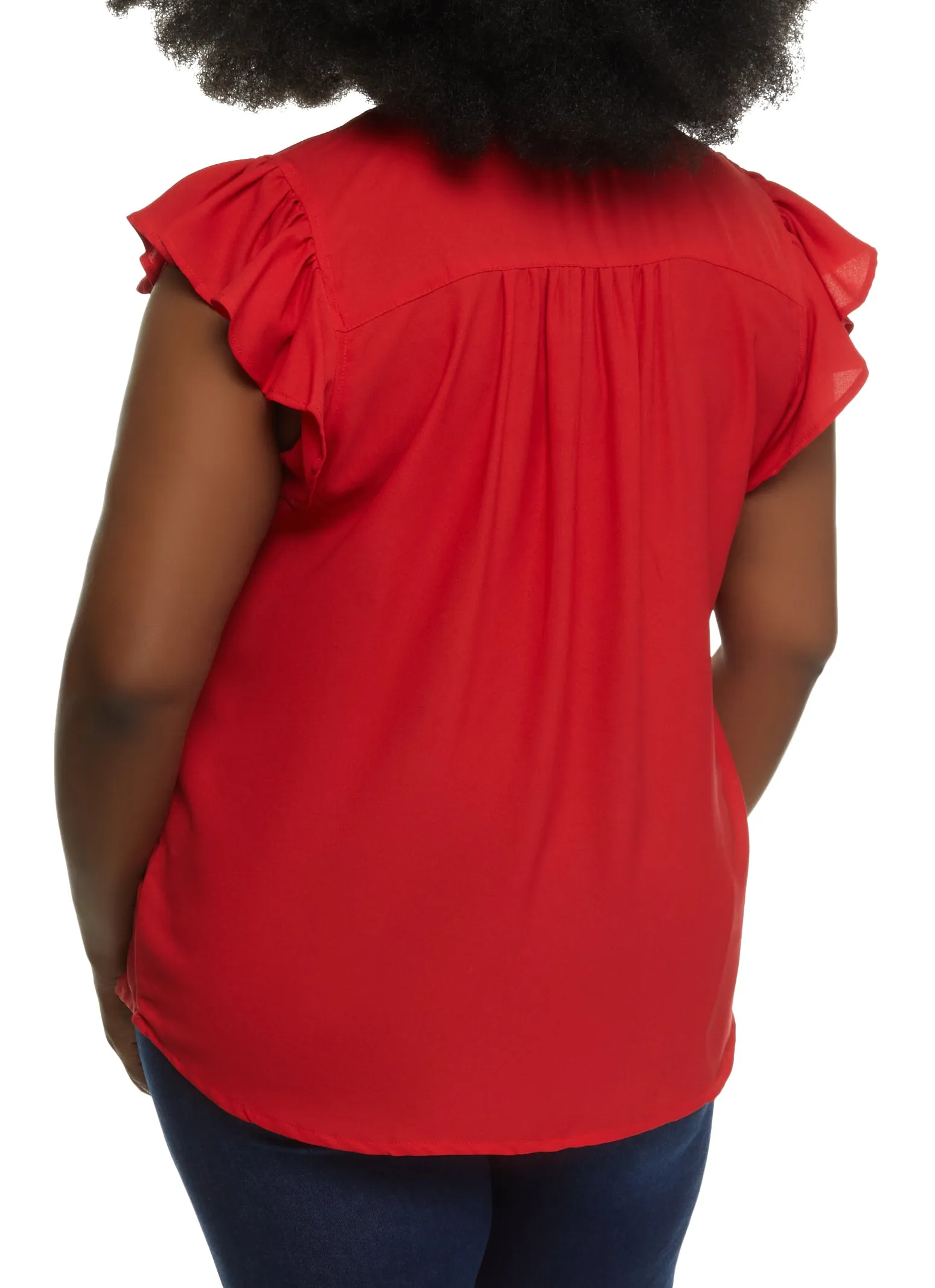 Plus Size Flutter Sleeve Tie Neck Blouse sold by Rainbow product image thumbnail 2