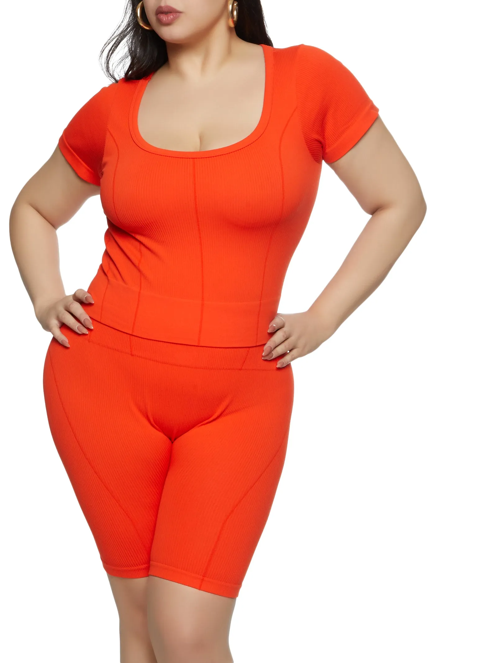 Plus Size Seamless Ribbed Short Sleeve Top sold by Rainbow