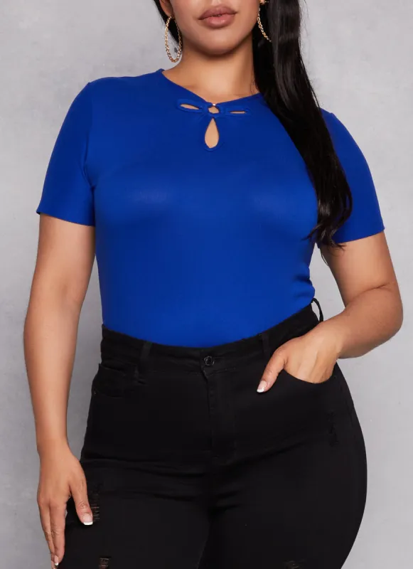 Plus Size O Ring Keyhole Short Sleeve Tee sold by Rainbow