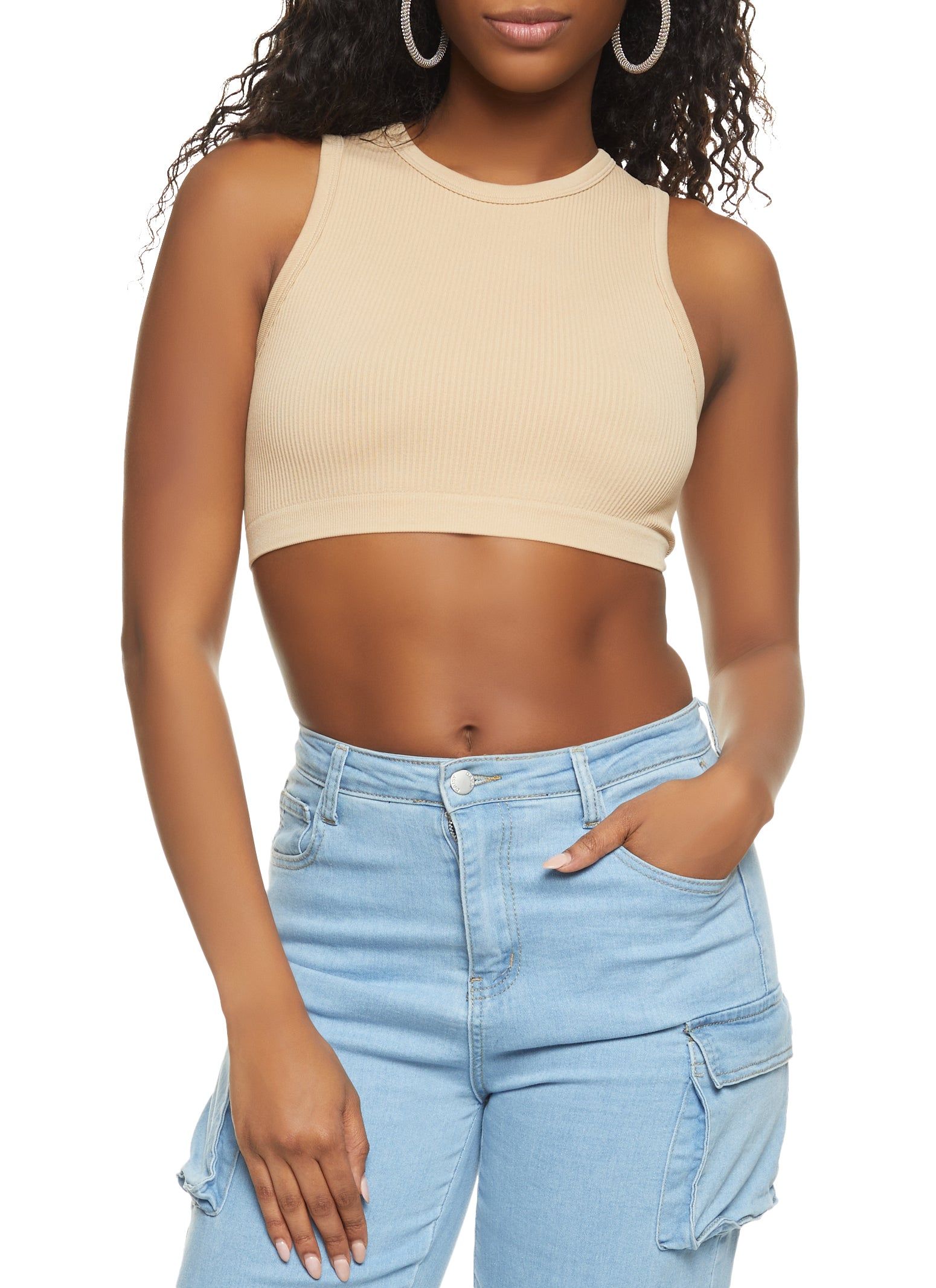 Ribbed High Neck Seamless Tank Top sold by Rainbow