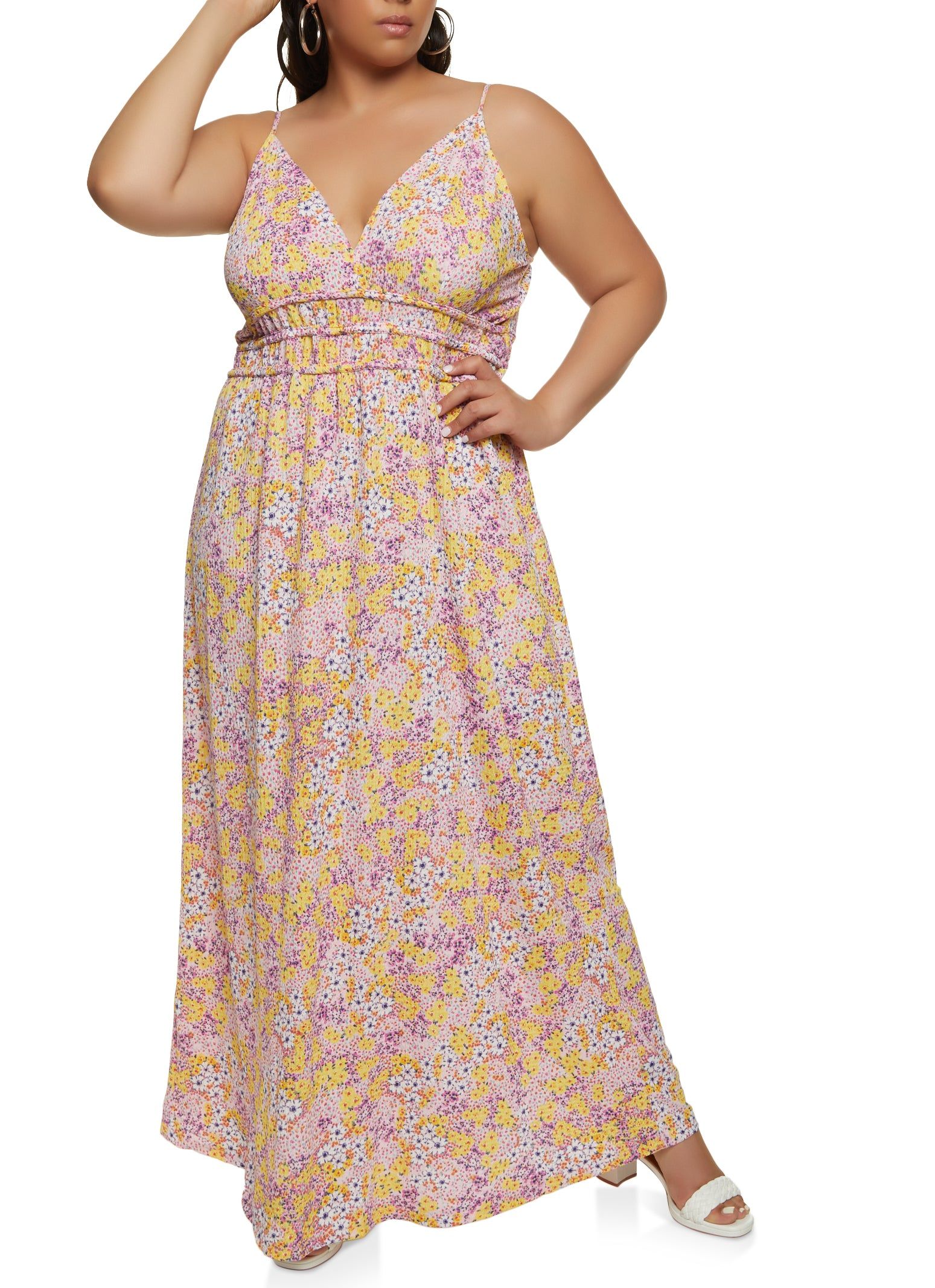 Plus Size Floral Ruched Waist Maxi Dress sold by Rainbow