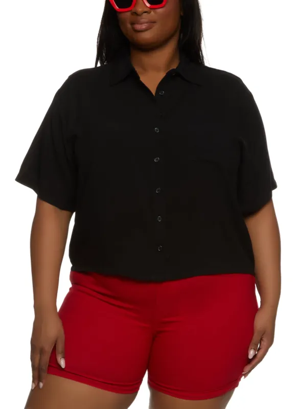 Plus Size Pocket Button Front Shirt sold by Rainbow