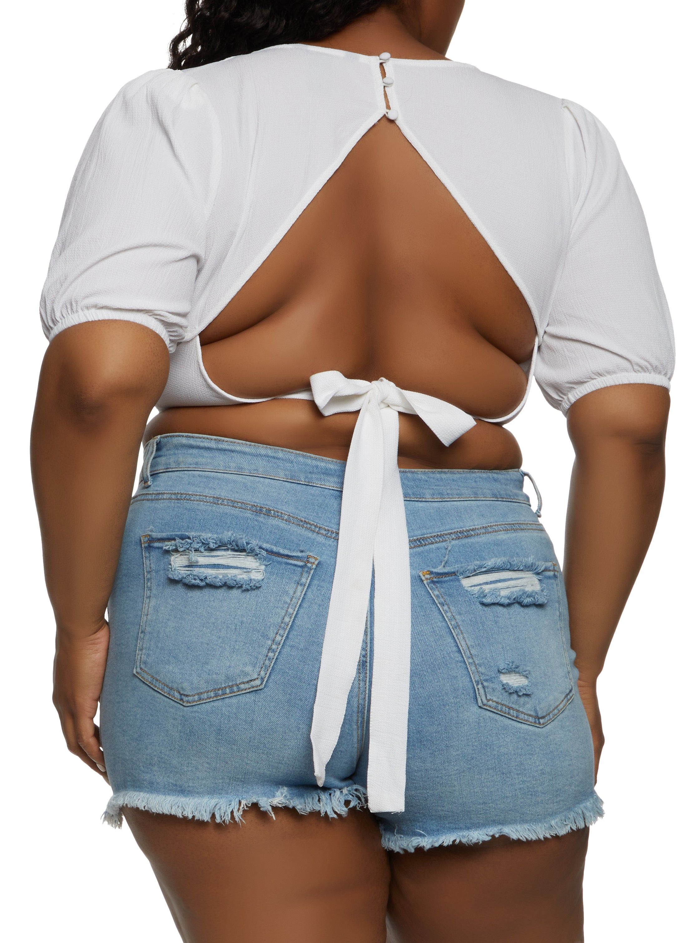 Plus Size Open Tie Back Faux Wrap Crop Top sold by Rainbow product image thumbnail 2