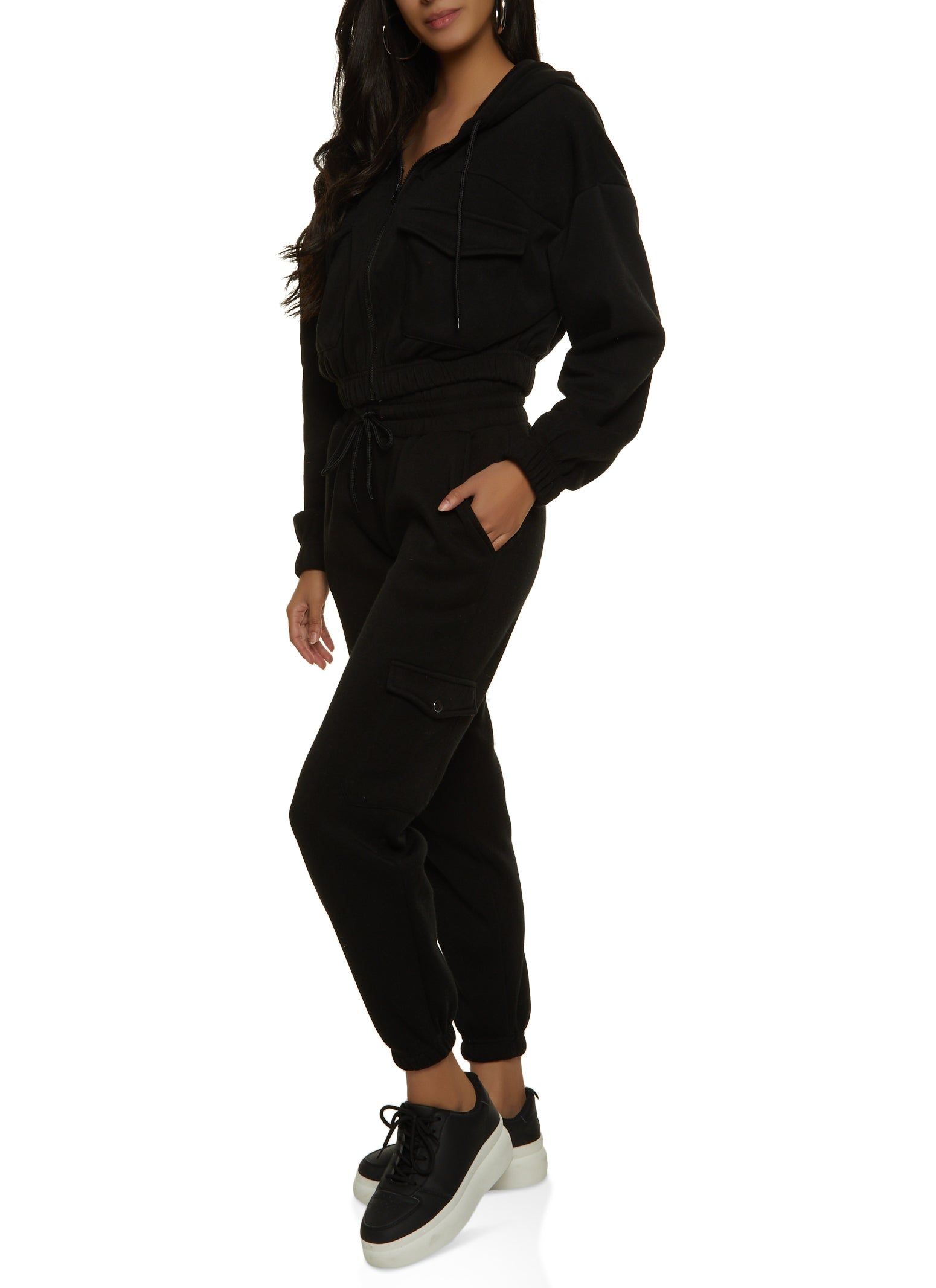 Zip Front Cargo Pocket Cropped Hoodie sold by Rainbow product image thumbnail 2