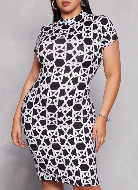 Plus Size Printed Mock Neck Short Sleeve Dress sold by Rainbow