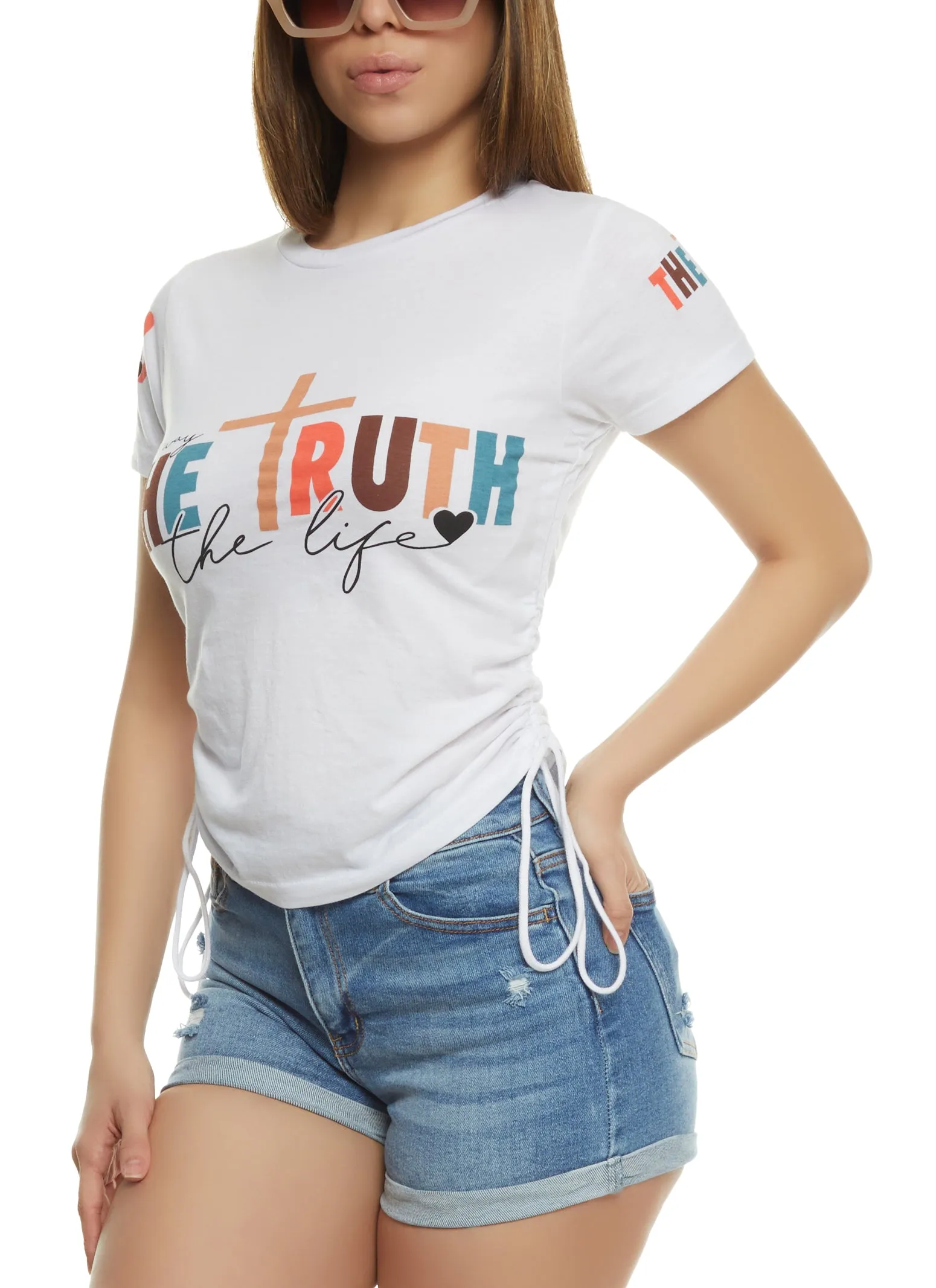 The Way The Truth The Life Ruched Graphic Tee sold by Rainbow
