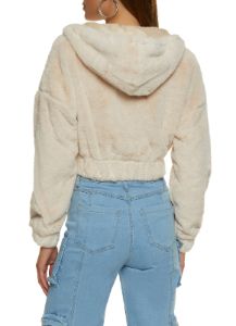 Solid Faux Fur Hooded Bomber Jacket sold by Rainbow