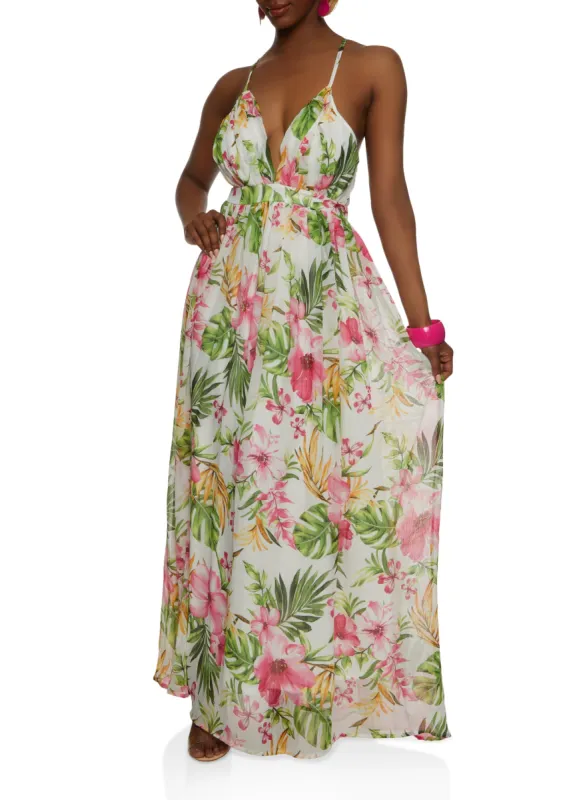 Haute Monde Floral Print Cross Back Maxi Dress sold by Rainbow