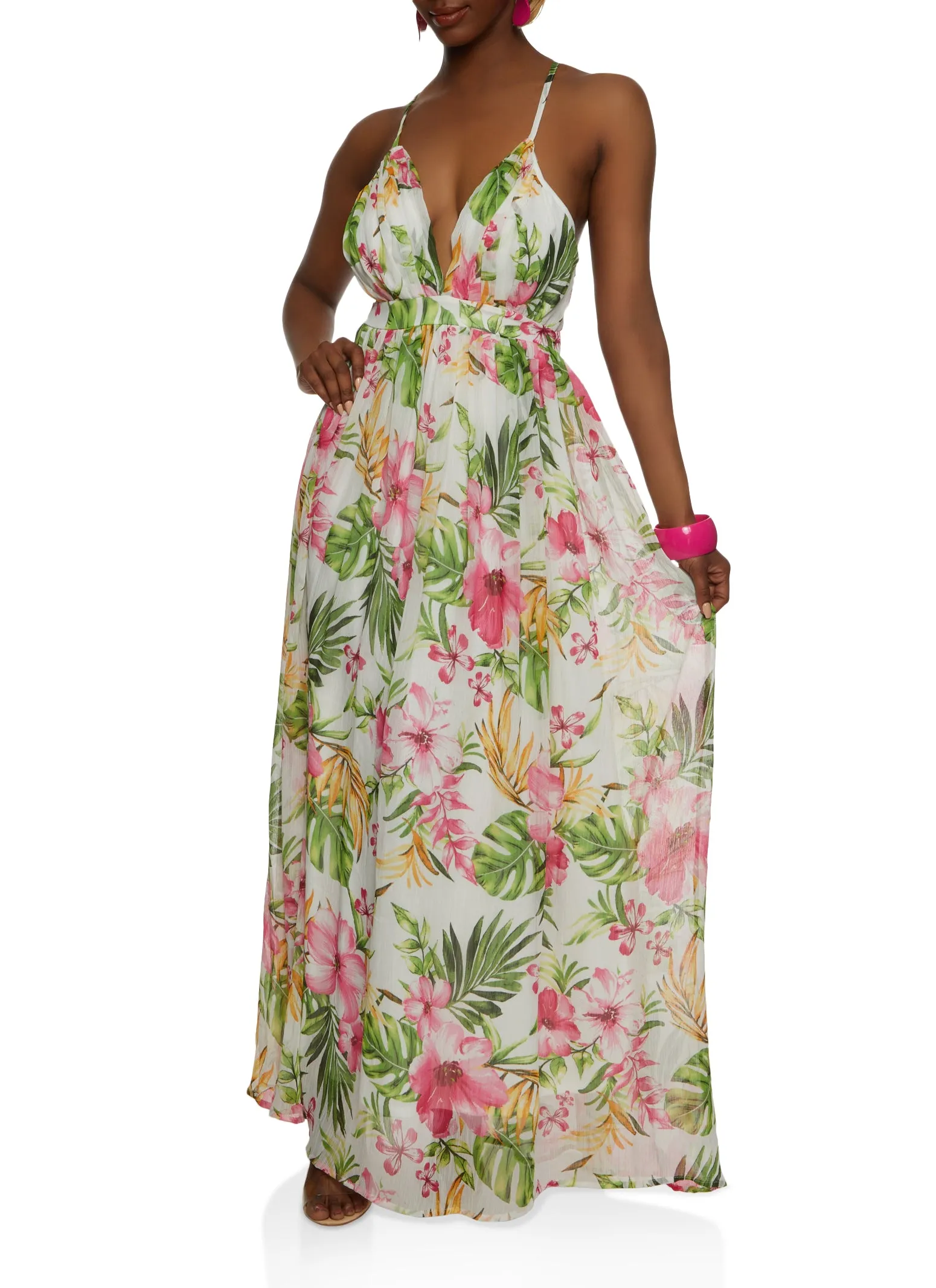 Haute Monde Floral Print Cross Back Maxi Dress sold by Rainbow