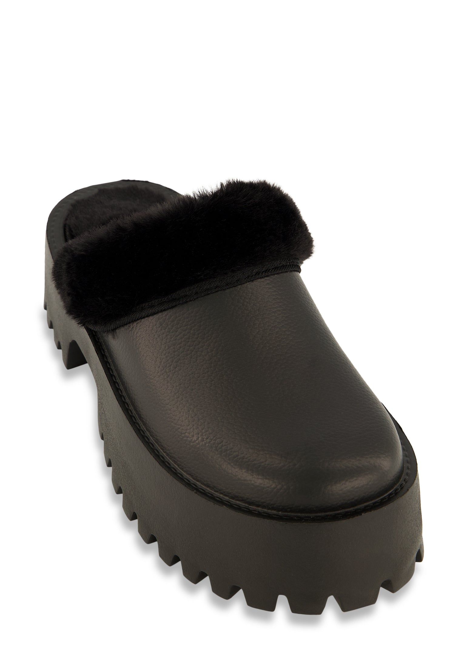 Lug Sole Fur Trim Platform Slide Clogs sold by Rainbow