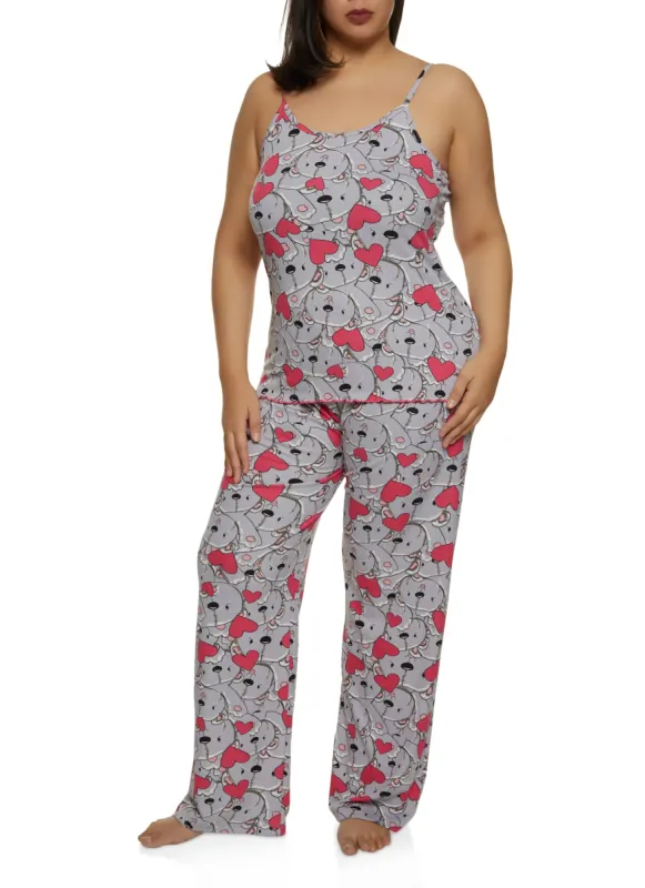 Plus Size Bear Heart Graphic Print Pajama Cami and Pants sold by Rainbow