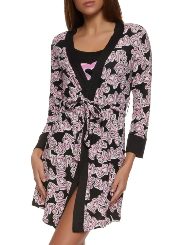 Love Graphic Pajama Cami and Shorts with Robe sold by Rainbow