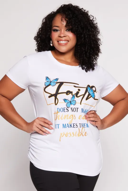 Plus Size Faith Ruched Graphic T Shirt sold by Rainbow