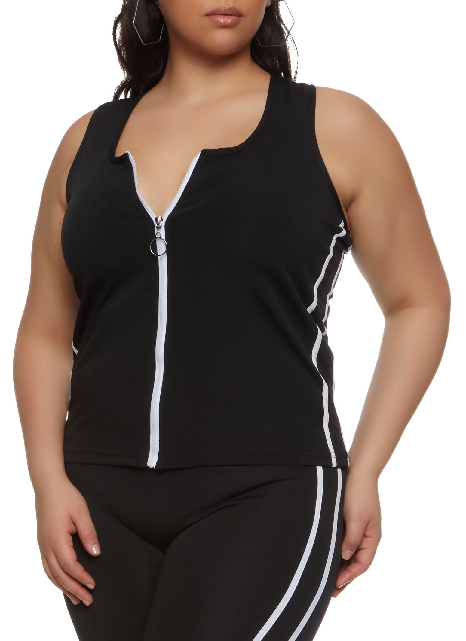 Plus Size Varsity Stripe Zip Front Tank Top sold by Rainbow