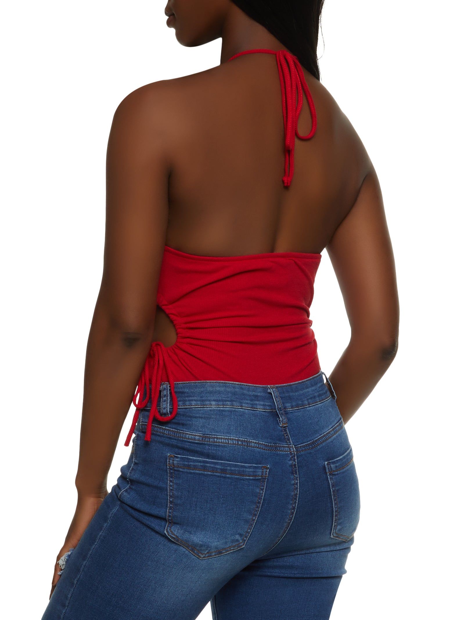 Ribbed Knit Keyhole Halter Bodysuit sold by Rainbow product image thumbnail 3