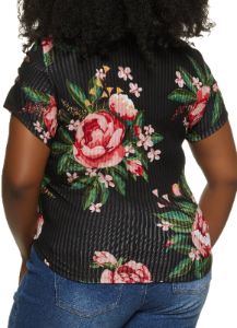 Plus Size Floral Double Keyhole Crew Neck Top sold by Rainbow