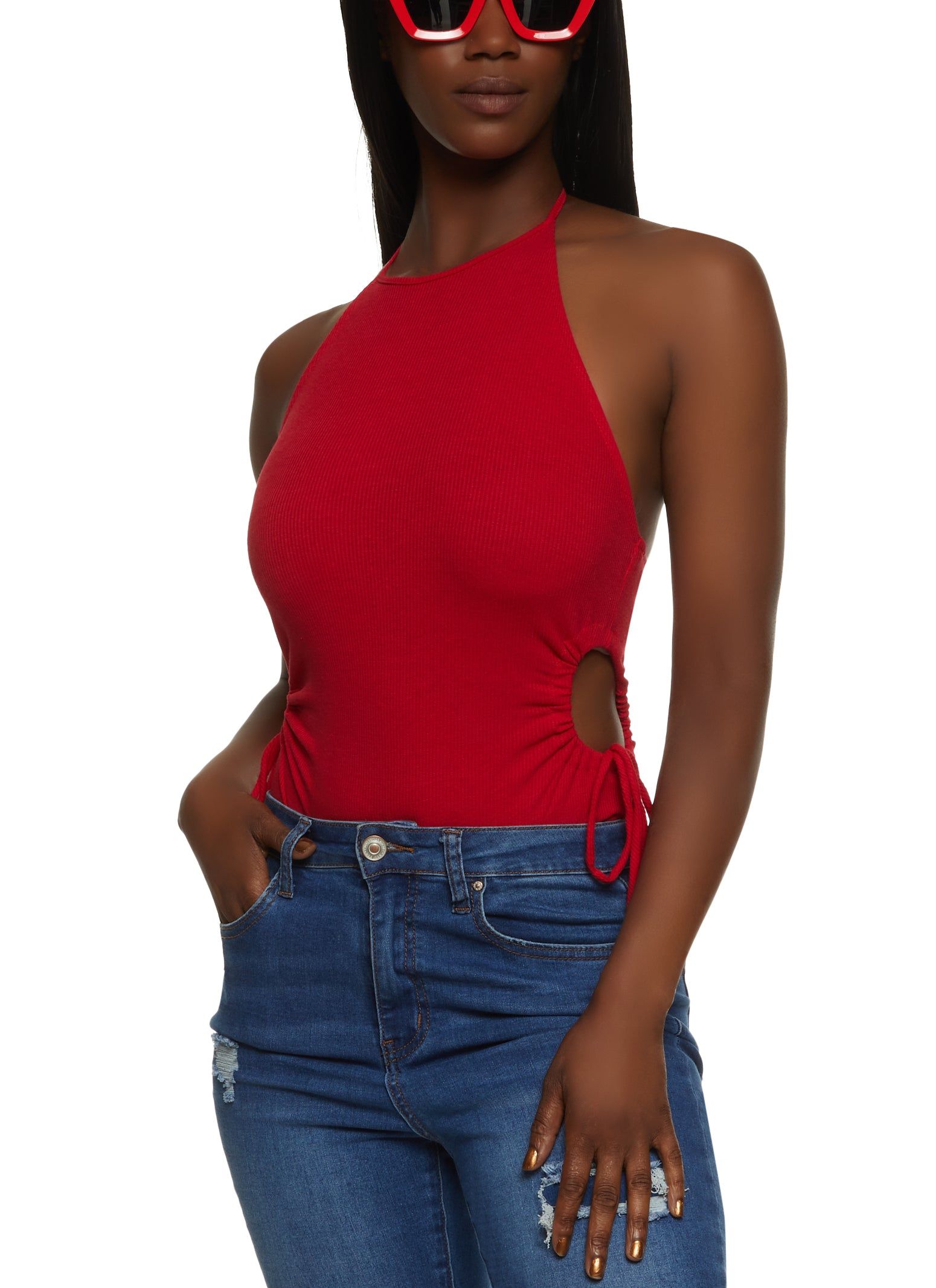 Ribbed Knit Keyhole Halter Bodysuit sold by Rainbow product image thumbnail 2