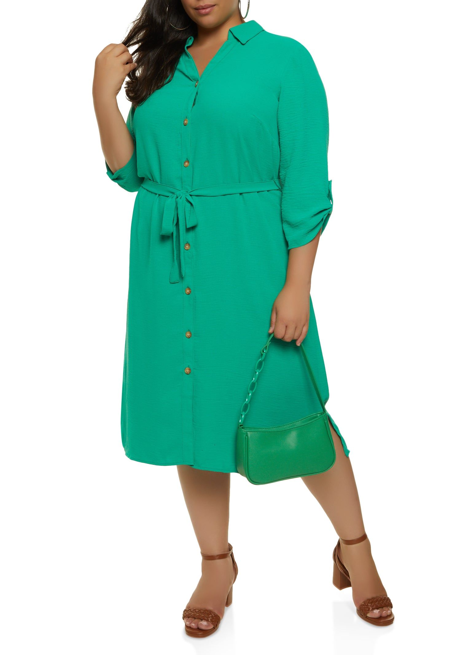Plus Size Airy Tie Waist Belted Shirt Dress sold by Rainbow product image thumbnail 2