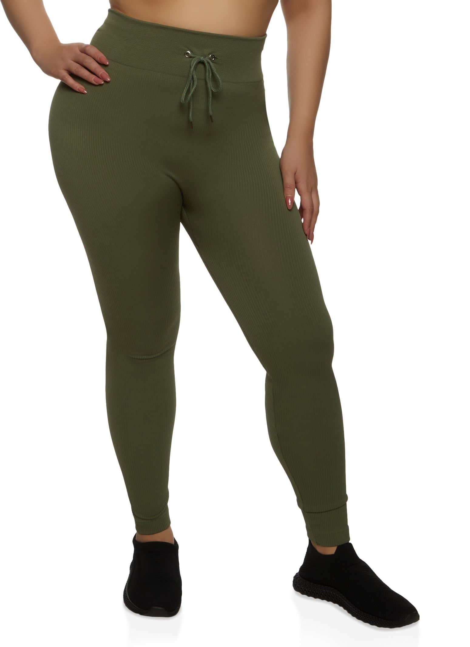 Plus Size Seamless Ribbed Faux Drawstring Leggings sold by Rainbow