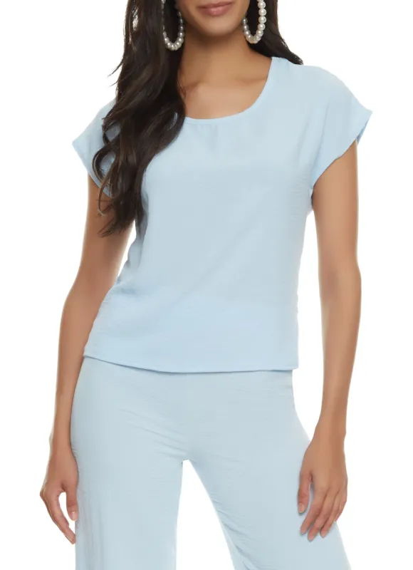 Solid Crepe Knit Crew Neck Top sold by Rainbow