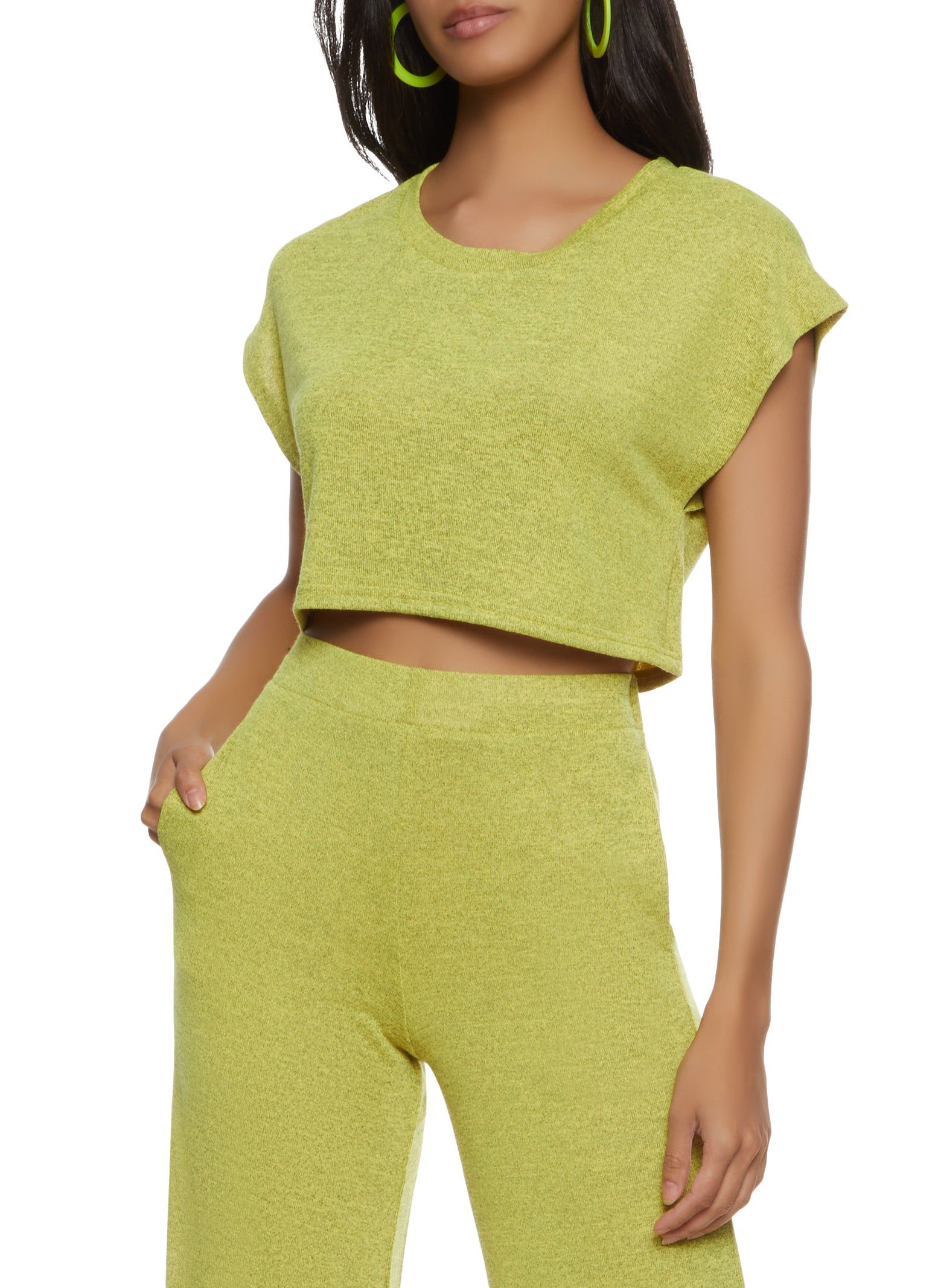 Daisy Brushed Knit Short Sleeve Crop Top sold by Rainbow