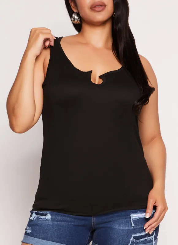 Plus Size Basic Notch Neck Tank Top sold by Rainbow