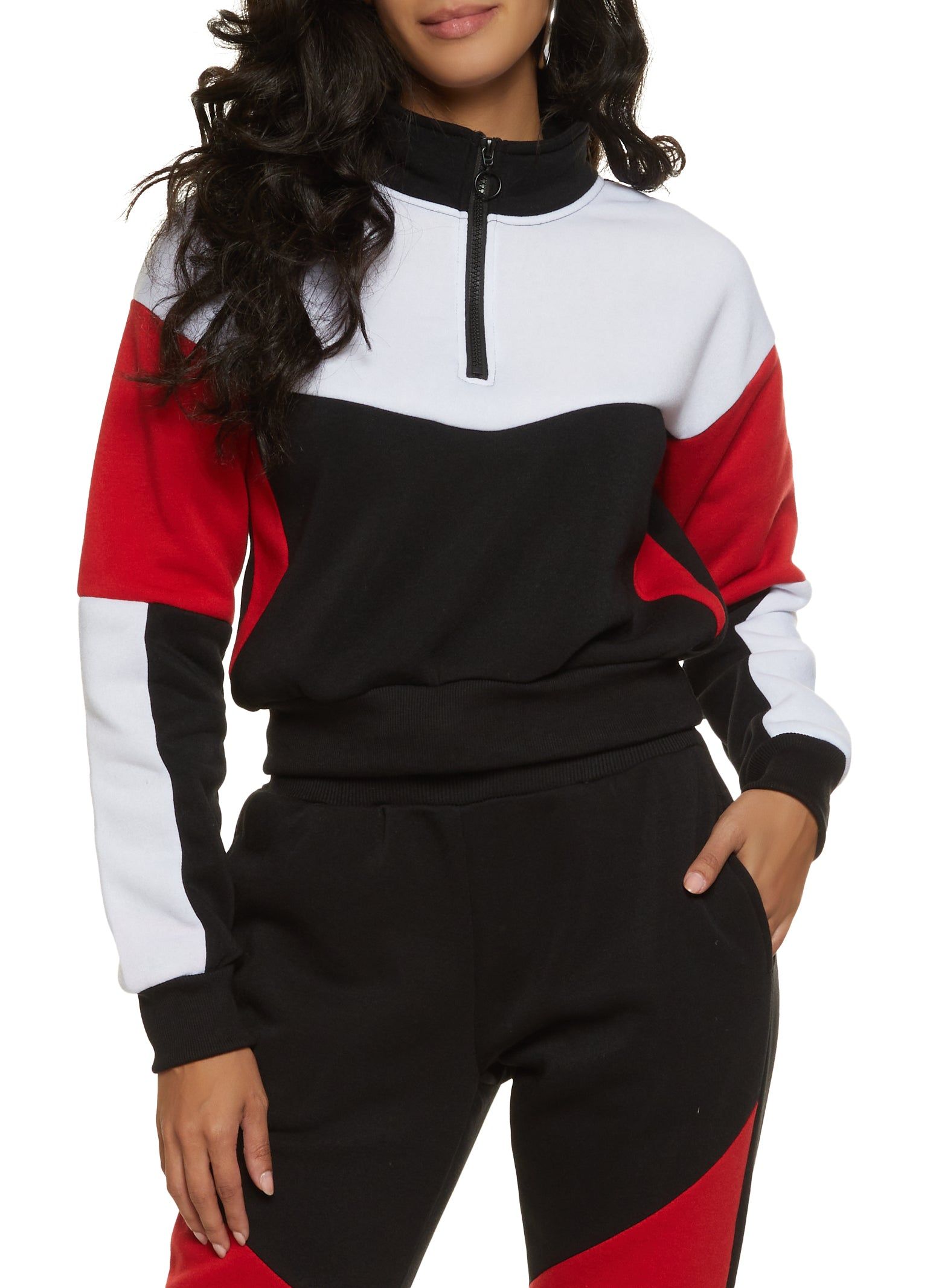 Color Block Zip Neck Sweatshirt sold by Rainbow