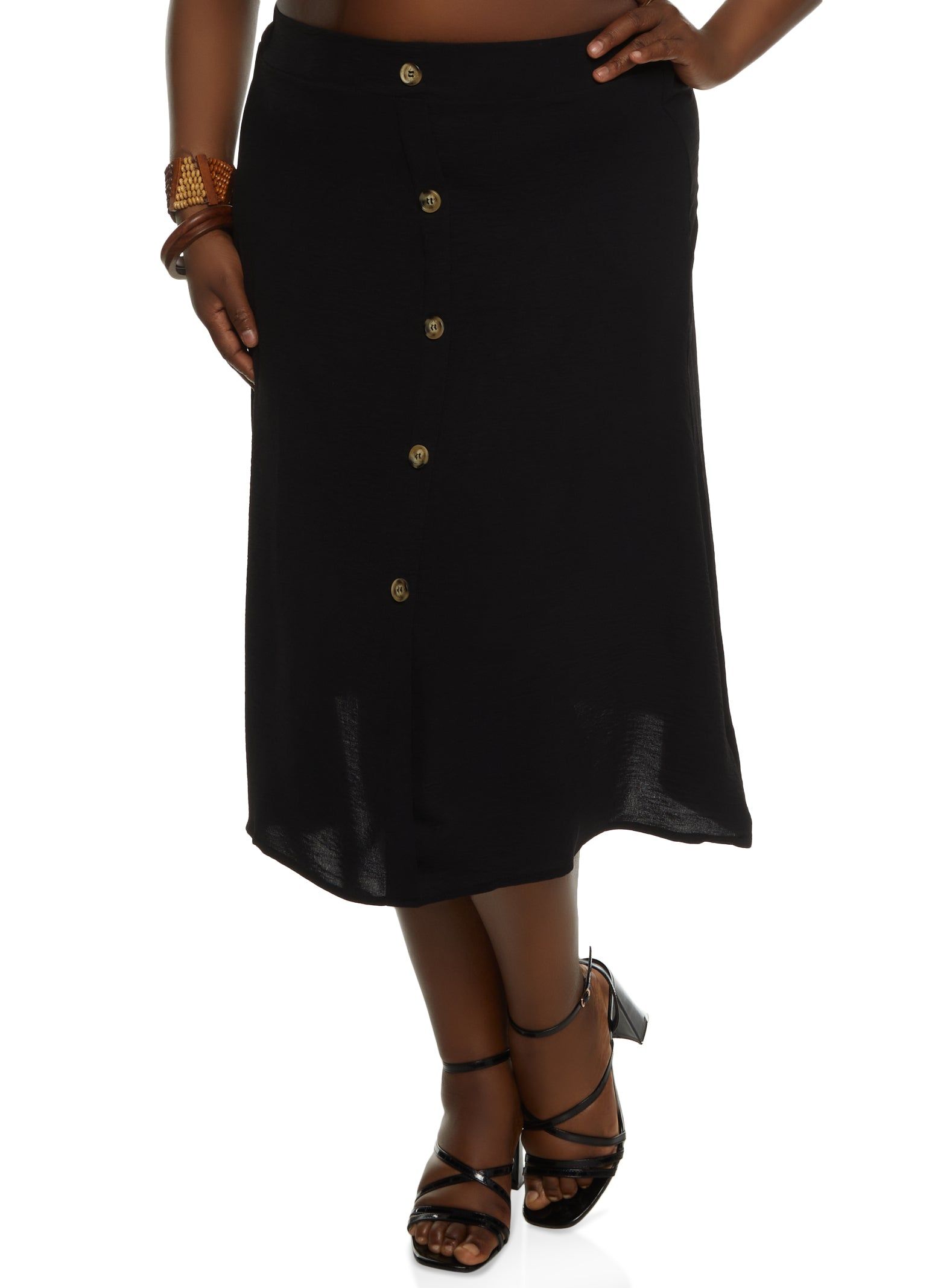Plus Size Button Detail Midi Skirt sold by Rainbow