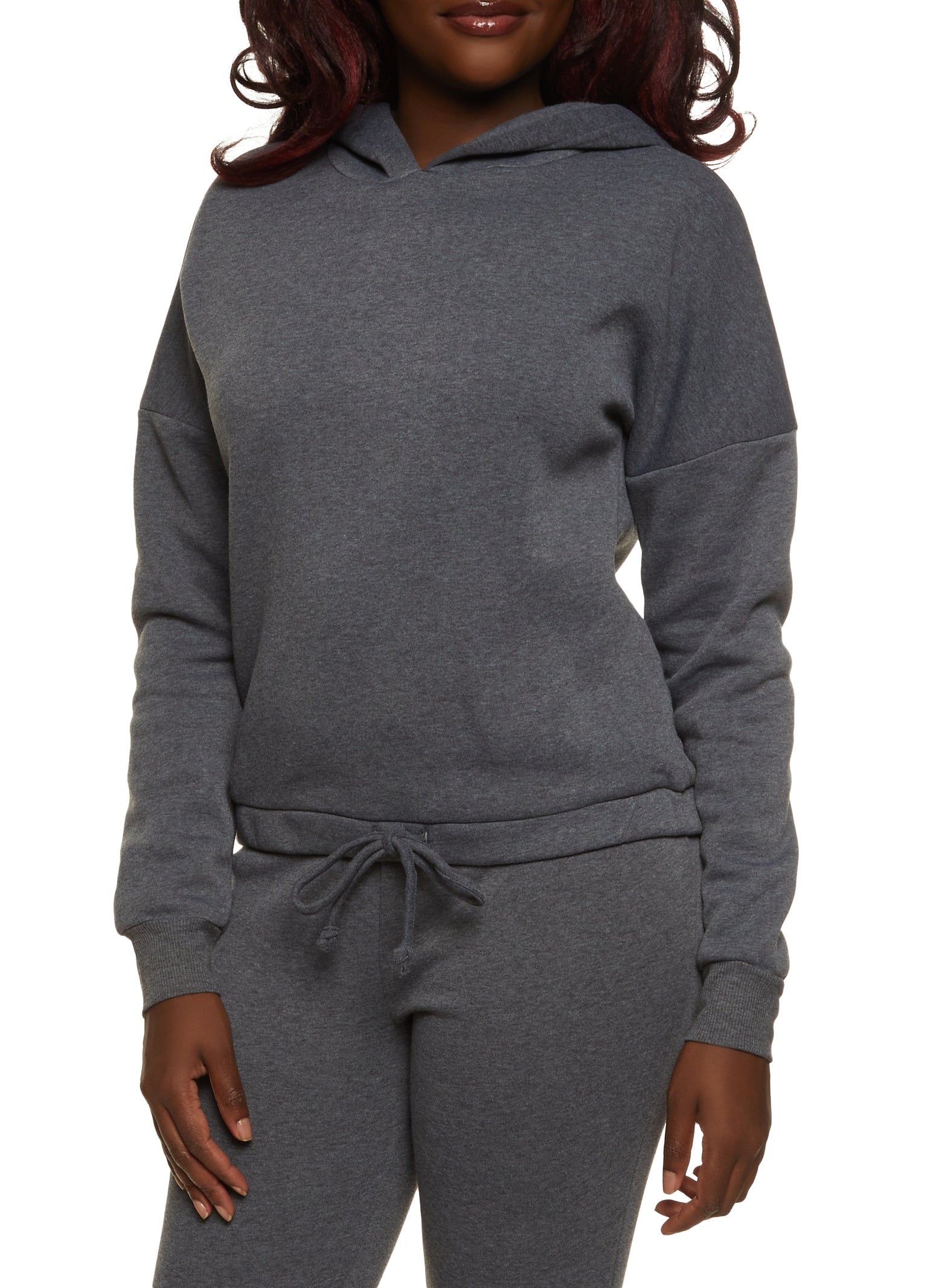Fleece Faux Drawstring Pullover Hoodie sold by Rainbow