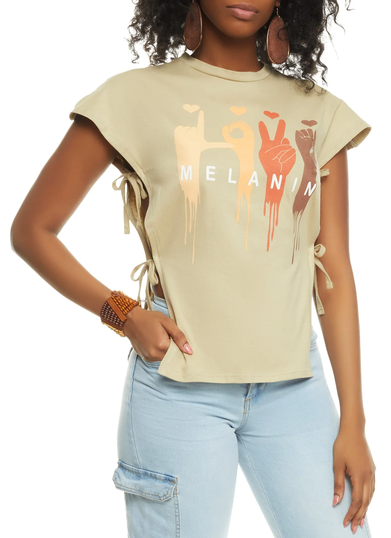 Love Melanin Graphic Side Tie Tee sold by Rainbow
