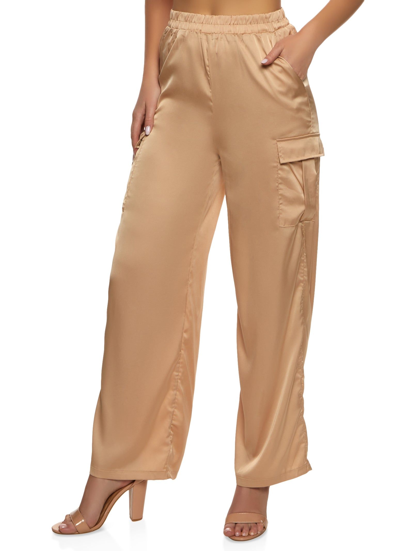 Satin Cargo Pocket Wide Leg Pants sold by Rainbow