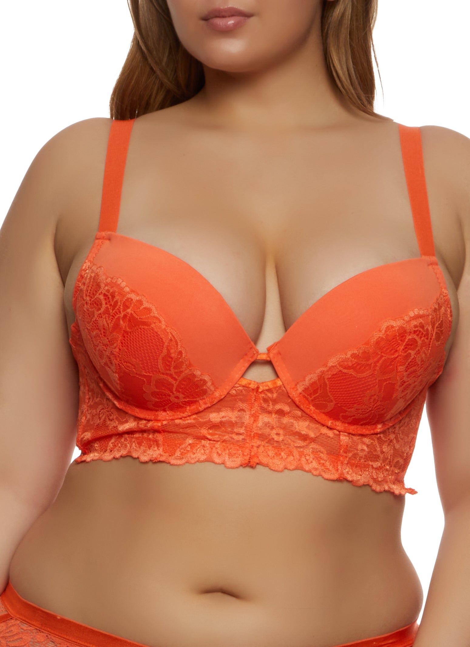 Plus Size Floral Keyhole Longline Plunge Bra sold by Rainbow