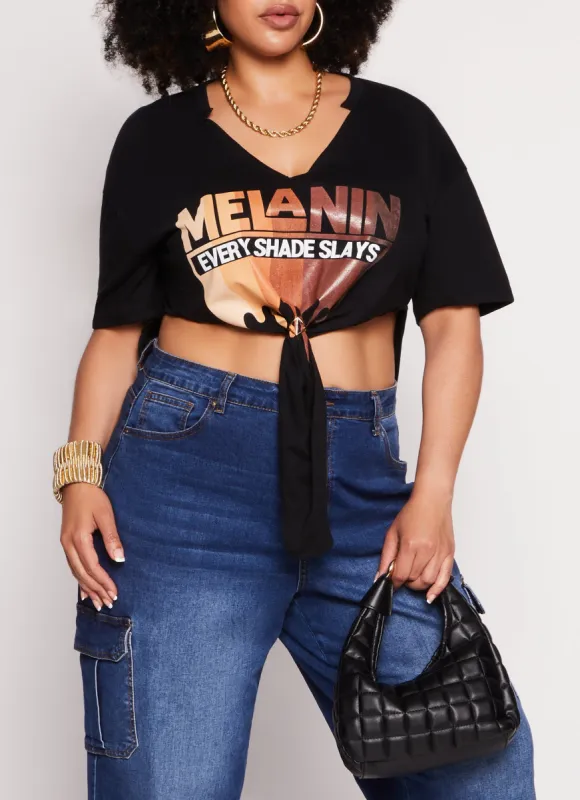 Plus Size Melanin Every Shade Slays Hanky Hem Graphic Tee sold by Rainbow