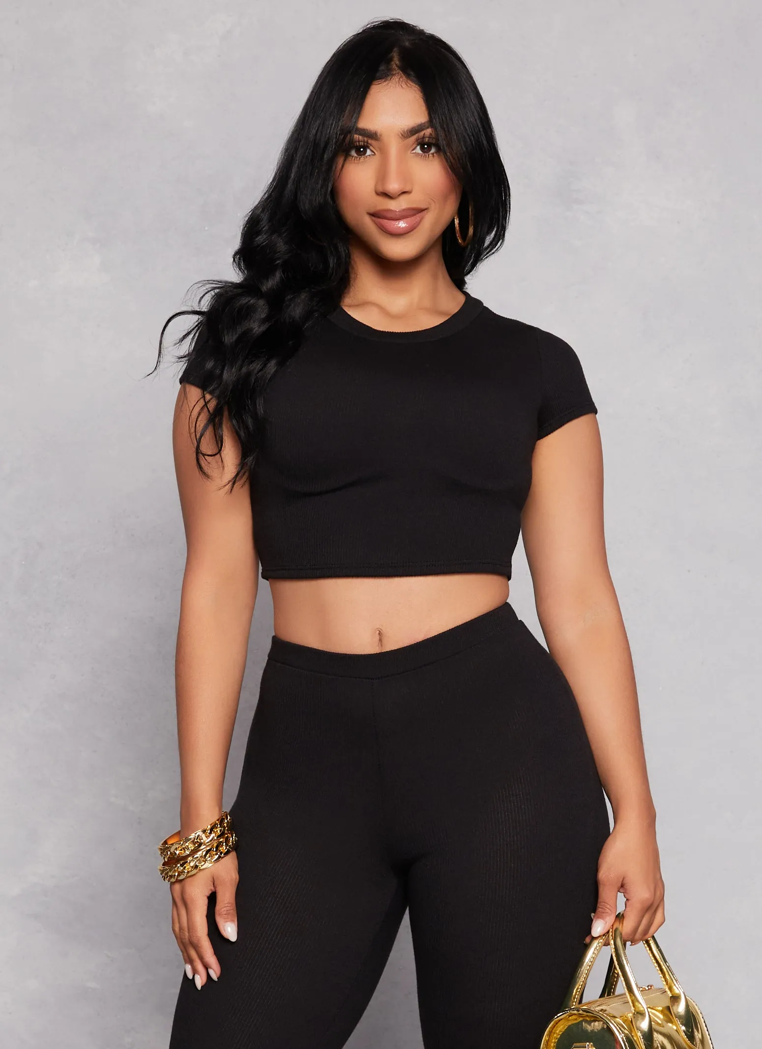 Ribbed Crew Neck Cropped Tee sold by Rainbow